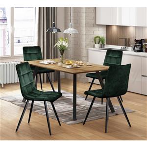 Étkezőasztal BERGEN tölgy + 4 szék BERGEN zöld bársony
