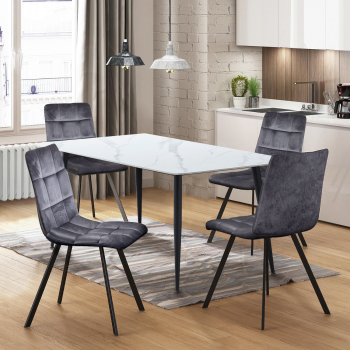 Étkezőasztal ADRIA 140x80 + 4 szék BERGEN szürke bársony