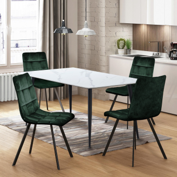 Étkezőasztal ADRIA 140x80 + 4 szék BERGEN zöld bársony