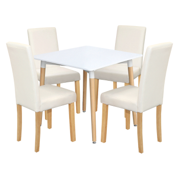 Étkezőasztal ONE 80x80 fehér + 4 szék PRIMA fehér/világos lábakkal