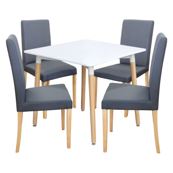 Étkezőasztal ONE 80x80 fehér + 4 db szék PRIMA szürke/világos lábakkal