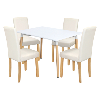 Étkezőasztal ONE 120x80 fehér + 4 szék PRIMA fehér/világos lábakkal