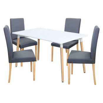 Étkezőasztal ONE 140x90 fehér + 4 szék PRIMA szürke/világos lábakkal