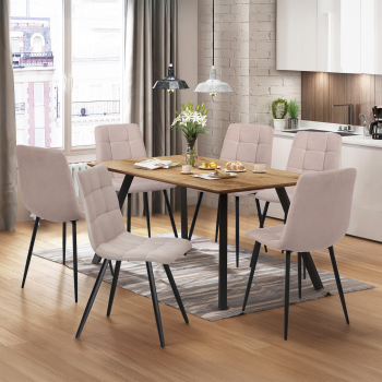 Étkezőasztal 140x80 BERGEN tölgy + 6 szék BERGEN beige