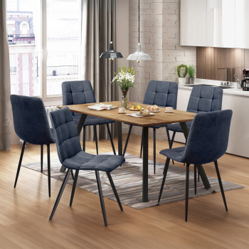 Étkezőasztal 140x80 BERGEN tölgy + 6 szék BERGEN szürke