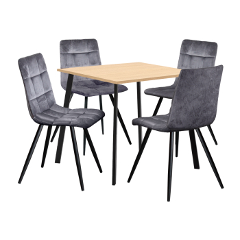 Étkezőasztal 80x80 BERGEN tölgy + 4 szék BERGEN szürke bársony
