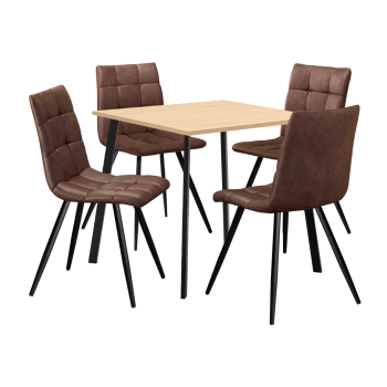 Étkezőasztal 80x80 BERGEN tölgy + 4 szék BERGEN barna mikroszálas barna