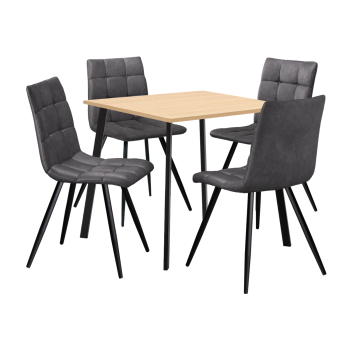 Étkezőasztal 80x80 BERGEN tölgy + 4 db szék BERGEN szürke mikroszálas szürke