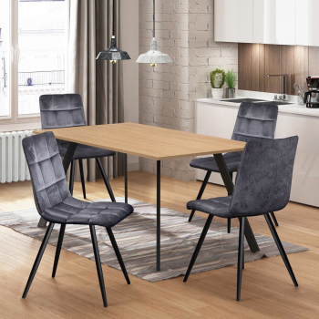 Étkezőasztal 120x80 BERGEN tölgy + 4 szék BERGEN szürke bársony