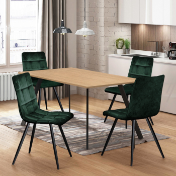 Étkezőasztal 120x80 BERGEN tölgy + 4 szék BERGEN zöld bársony