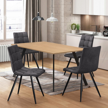 Étkezőasztal 120x80 BERGEN tölgy + 4 db szék BERGEN szürke mikroszálas szürke